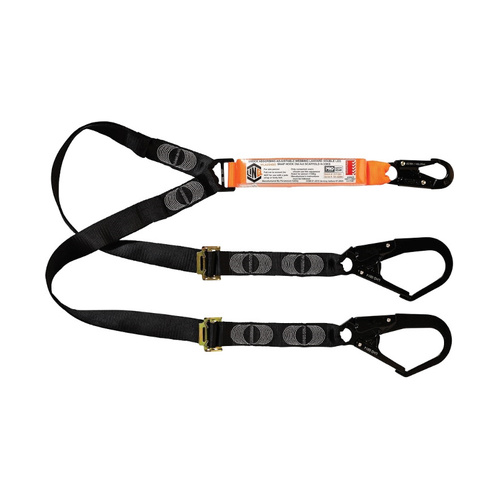 WORKWEAR, SAFETY & CORPORATE CLOTHING SPECIALISTS - Elite Double Leg Shock Absorbing 2M Adjustable Lanyard with Hardware SN & SD X2