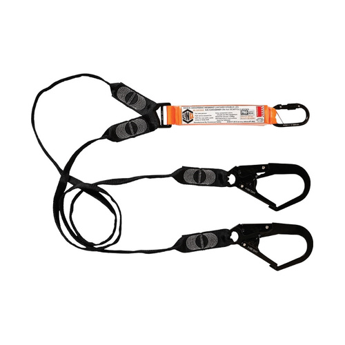 WORKWEAR, SAFETY & CORPORATE CLOTHING SPECIALISTS - Elite Double Leg Shock Absorbing Webbing Lanyard with Hardware KS & SD X2