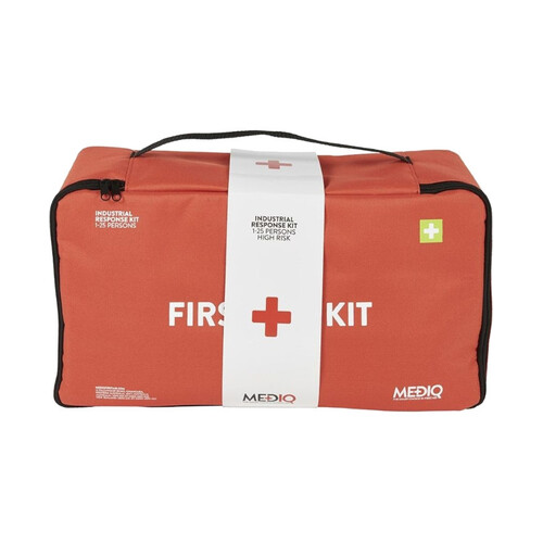 WORKWEAR, SAFETY & CORPORATE CLOTHING SPECIALISTS - MEDIQ ESSENTIAL FIRST AID KIT WORKPLACE RESPONSE IN ORANGE SOFT PACK 1-25 PERSONS HIGH RISK