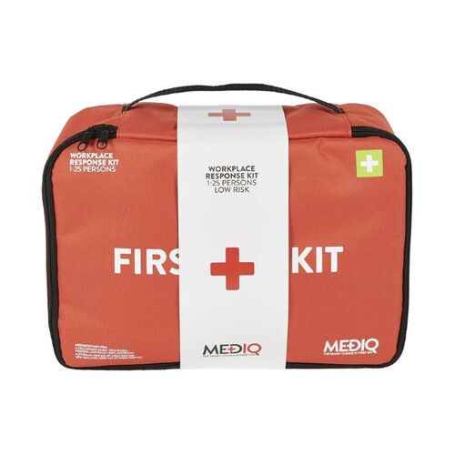 WORKWEAR, SAFETY & CORPORATE CLOTHING SPECIALISTS - MEDIQ ESSENTIAL FIRST AID KIT WORKPLACE RESPONSE IN ORANGE SOFT PACK 1-25 PERSONS LOW RISK