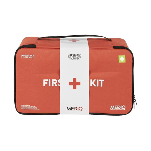 WORKWEAR, SAFETY & CORPORATE CLOTHING SPECIALISTS - MEDIQ 5 x INCIDENT READY FIRST AID KIT IN ORANGE SOFT PACK 1-25 PERSONS HIGH RISK