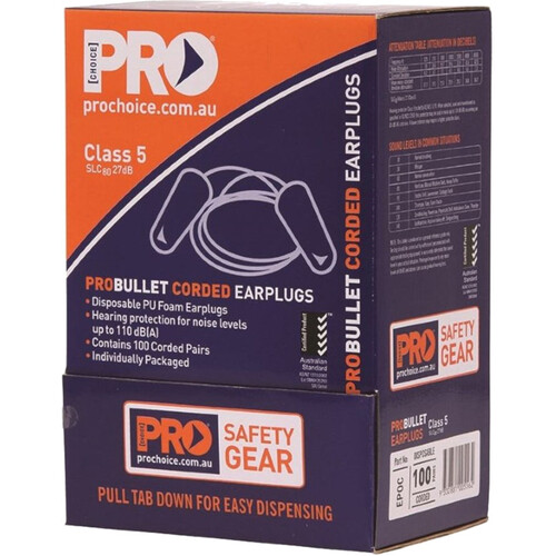 WORKWEAR, SAFETY & CORPORATE CLOTHING SPECIALISTS Probullet Disposable Earplugs Corded - Box of 100 pairs