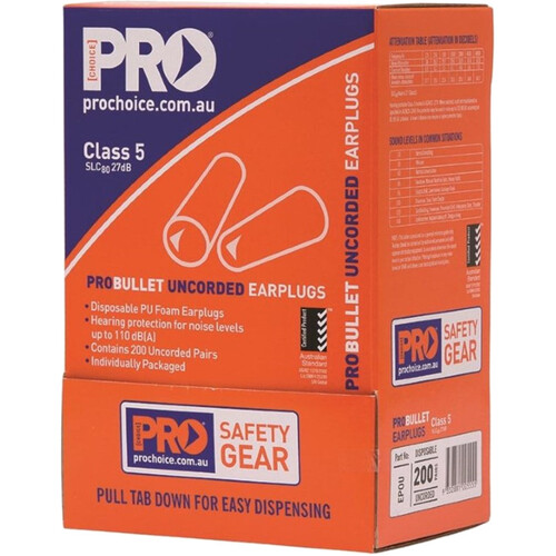 WORKWEAR, SAFETY & CORPORATE CLOTHING SPECIALISTS Probullet Disposable Uncorded Earplugs Uncorded - 200 Pairs