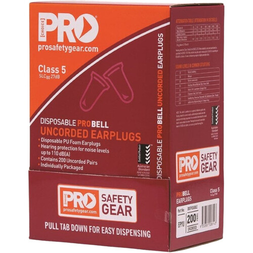 WORKWEAR, SAFETY & CORPORATE CLOTHING SPECIALISTS - Probell Disposable Uncorded Earplugs Uncorded - Box of 200 prs