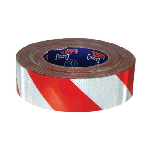 WORKWEAR, SAFETY & CORPORATE CLOTHING SPECIALISTS - Self Adhesive Reflective Hazard Tape Red & White. 50m x 50mm