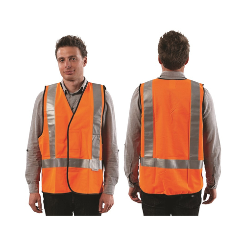 WORKWEAR, SAFETY & CORPORATE CLOTHING SPECIALISTS - Safety Vests - Orange Day / Night Use with H Back pattern Reflective Tape