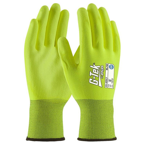 WORKWEAR, SAFETY & CORPORATE CLOTHING SPECIALISTS - G-Tek 13G Hi-Viz Yellow GP Palm Dip Glove