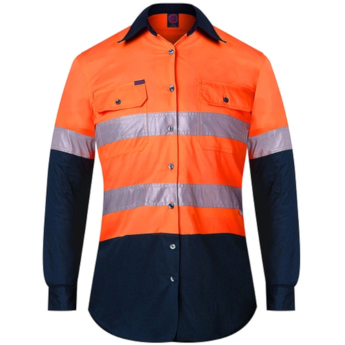 WORKWEAR, SAFETY & CORPORATE CLOTHING SPECIALISTS Ladies Long Sleeve Vented Shirts w/ 3M 8910 Reflective Tape