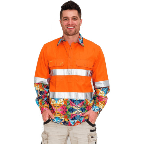 WORKWEAR, SAFETY & CORPORATE CLOTHING SPECIALISTS MENS -RACTAL HI VIS DAY/ NIGHT ORANGE 1/2 PLACKET WORKSHIRT