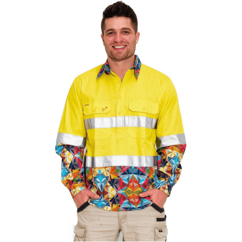 WORKWEAR, SAFETY & CORPORATE CLOTHING SPECIALISTS MENS -RACTAL HI VIS DAY/ NIGHT YELLOW 1/2 PLACKET WORKSHIRT