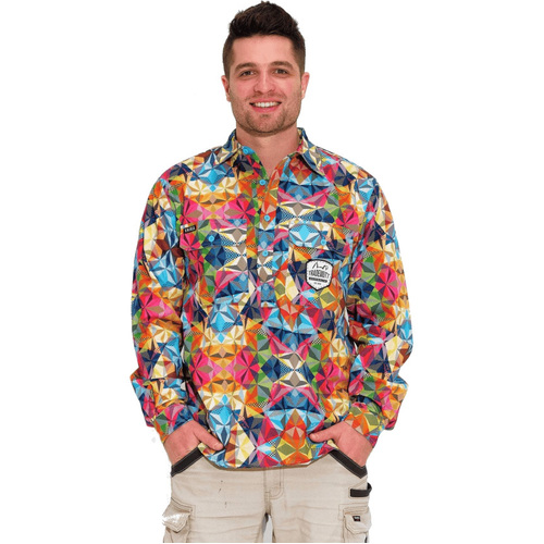 WORKWEAR, SAFETY & CORPORATE CLOTHING SPECIALISTS MENS -RACTAL -ULL PRINT 1/2 PLACKET WORKSHIRT