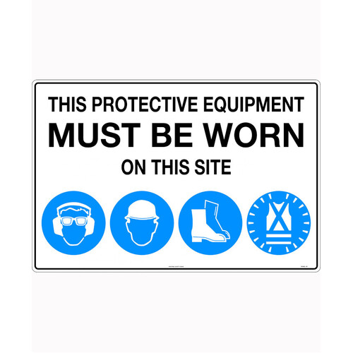 WORKWEAR, SAFETY & CORPORATE CLOTHING SPECIALISTS 900x600mm - Metal - This Protective Equipment Must be Worn on This Site (with 101, 105, 112, 114)