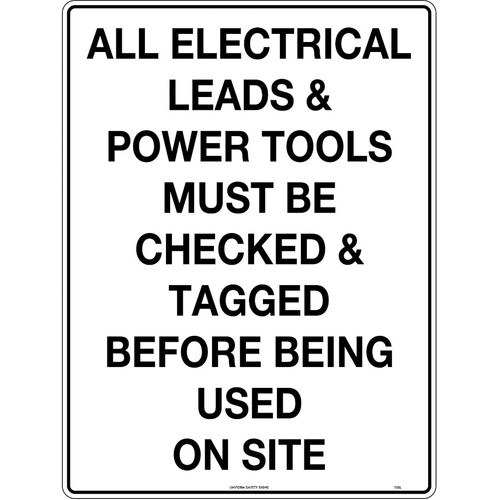 WORKWEAR, SAFETY & CORPORATE CLOTHING SPECIALISTS - 600x400mm - Metal - All Electric Leads and Power Tools Must be Checked and Tagged Before Being Used