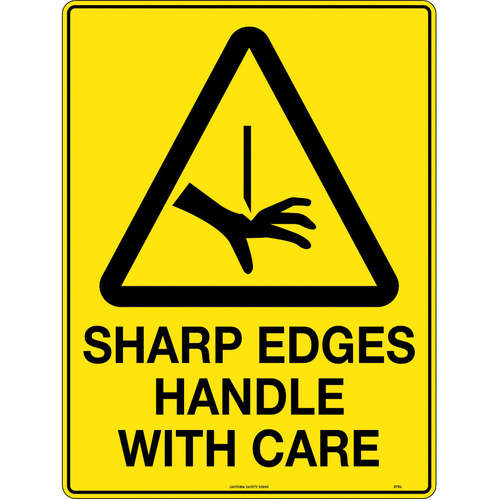 WORKWEAR, SAFETY & CORPORATE CLOTHING SPECIALISTS - 450x300mm - Poly - Caution Sharp Edges Handle with Care
