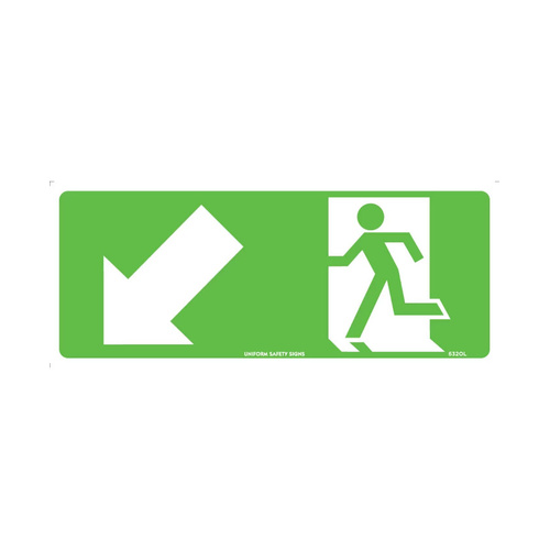 WORKWEAR, SAFETY & CORPORATE CLOTHING SPECIALISTS - 350x145mm - Luminous - Poly - Running Man with Arrow Down/Left