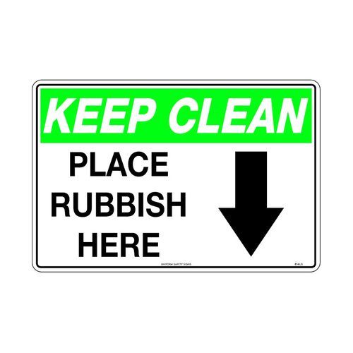WORKWEAR, SAFETY & CORPORATE CLOTHING SPECIALISTS - 450x300mm - Poly - Keep Clean Place Rubbish Here (with arrow)