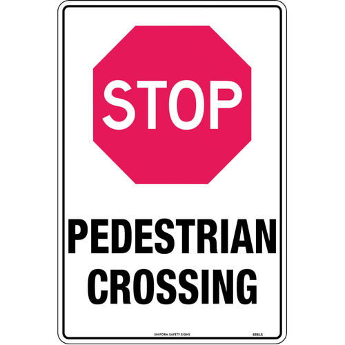 WORKWEAR, SAFETY & CORPORATE CLOTHING SPECIALISTS - 450x300mm - Poly - Stop Pedestrian Crossing