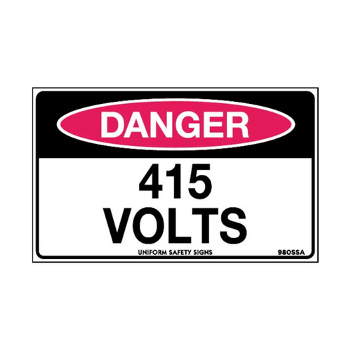 WORKWEAR, SAFETY & CORPORATE CLOTHING SPECIALISTS - 90x55mm - Self Adhesive - Sheet of 10 - Danger 415 Volts