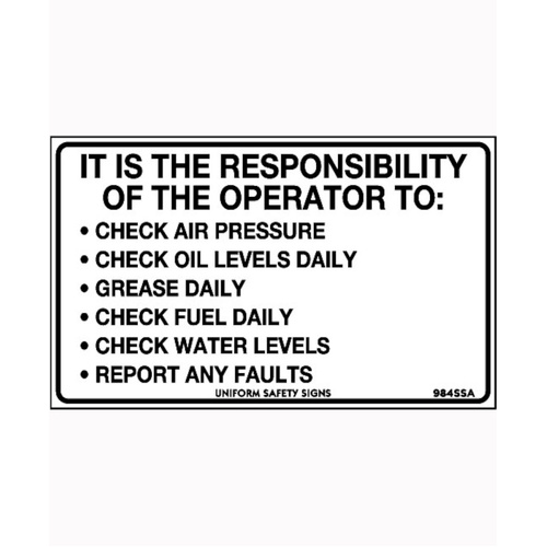 WORKWEAR, SAFETY & CORPORATE CLOTHING SPECIALISTS - 90x55mm - Self Adhesive - Sheet of 10 - It is the Responsibility of the Operator to: ...