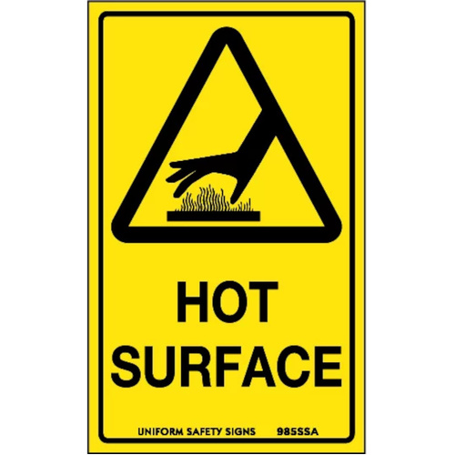 WORKWEAR, SAFETY & CORPORATE CLOTHING SPECIALISTS - 90x55mm - Self Adhesive - Sheet of 10 - Hot Surface