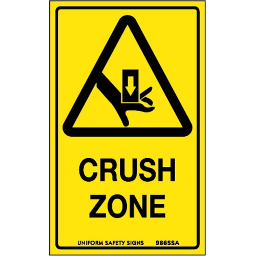 WORKWEAR, SAFETY & CORPORATE CLOTHING SPECIALISTS - 90x55mm - Self Adhesive - Sheet of 10 - Warning Crush Zone