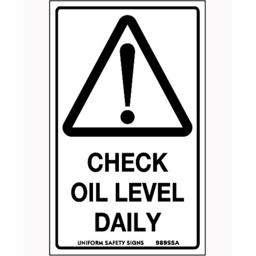 WORKWEAR, SAFETY & CORPORATE CLOTHING SPECIALISTS - 90x55mm - Self Adhesive - Sheet of 10 - Check Oil Level Daily
