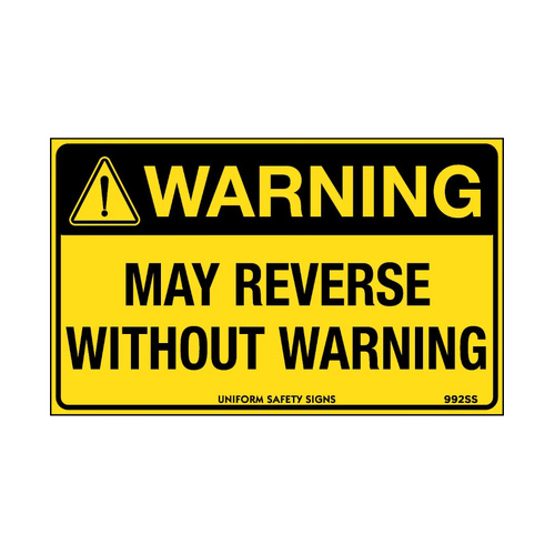 WORKWEAR, SAFETY & CORPORATE CLOTHING SPECIALISTS - 90x55mm - Self Adhesive - Sheet of 10 - Warning May Reverse Without Warning