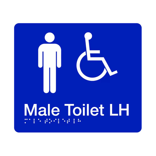 WORKWEAR, SAFETY & CORPORATE CLOTHING SPECIALISTS - 180x220mm - Braille - Blue PVC - Male Accessible Toilet (Left  Hand)