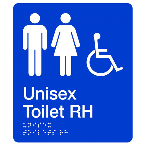 WORKWEAR, SAFETY & CORPORATE CLOTHING SPECIALISTS - 180x220mm - Braille - Blue PVC - Unisex Accessible Toilet (Right Hand)