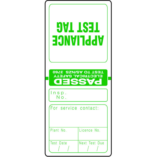 WORKWEAR, SAFETY & CORPORATE CLOTHING SPECIALISTS - Green Electrical Test Tags (Pkt 100)