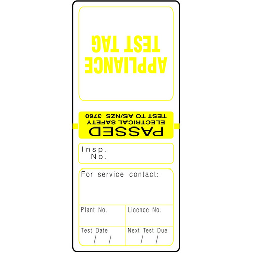 WORKWEAR, SAFETY & CORPORATE CLOTHING SPECIALISTS - Yellow Electrical Test Tags (Pkt 100)