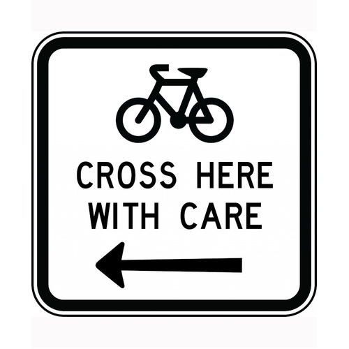 WORKWEAR, SAFETY & CORPORATE CLOTHING SPECIALISTS 900x900mm - Aluminium - Class 1 Reflective - Bicycles Cross Here With Care Left