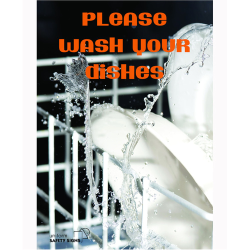 WORKWEAR, SAFETY & CORPORATE CLOTHING SPECIALISTS A3 Laminated Safety Poster - Please Wash Your Dishes
