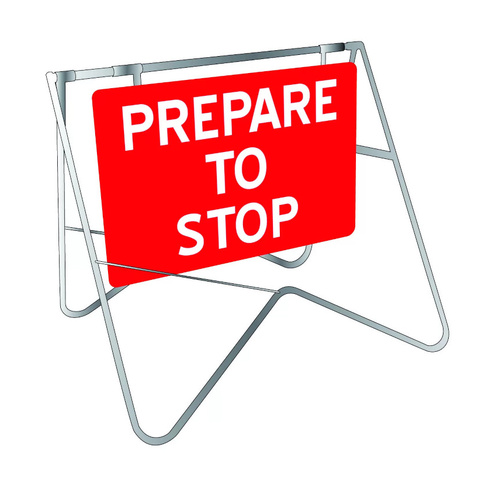 WORKWEAR, SAFETY & CORPORATE CLOTHING SPECIALISTS - 900x600mm - Swing Stand and Sign - Prepare To Stop