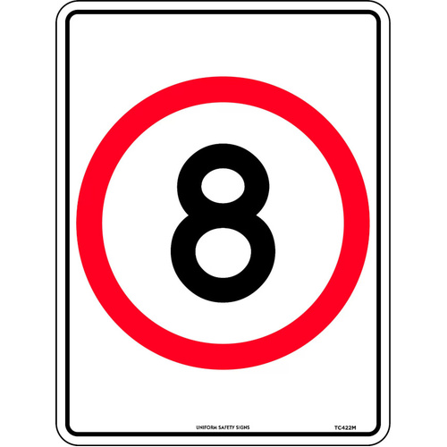 WORKWEAR, SAFETY & CORPORATE CLOTHING SPECIALISTS - 600x400mm - Metal - 8 km Speed Restriction in Roundel