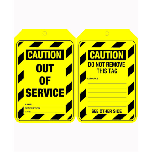 WORKWEAR, SAFETY & CORPORATE CLOTHING SPECIALISTS 90x140mm - Cardboard Tags - Pkt of 100 - Caution Out of Service