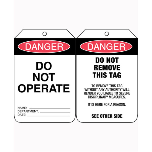 WORKWEAR, SAFETY & CORPORATE CLOTHING SPECIALISTS - 90x140mm - Cardboard Tags - Pkt of 100 - Danger Do Not Operate
