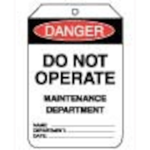 WORKWEAR, SAFETY & CORPORATE CLOTHING SPECIALISTS 90x140mm - Cardboard Tags - Pkt of 100 - Danger Do Not Operate Maintenance Department