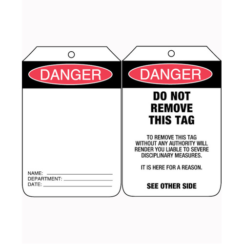 WORKWEAR, SAFETY & CORPORATE CLOTHING SPECIALISTS 90x140mm - Cardboard Tags - Pkt of 100 - Danger Blank