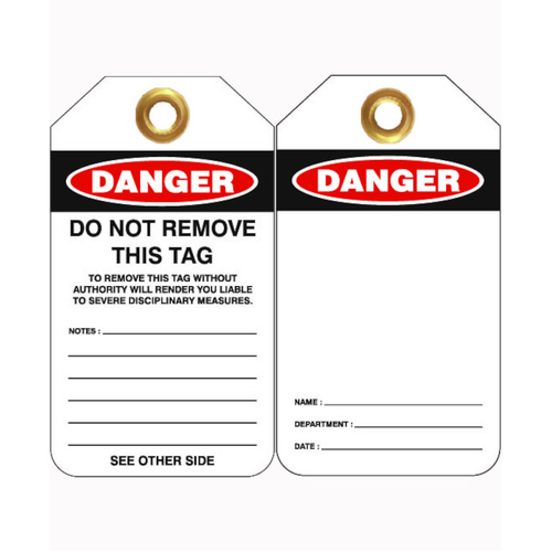 WORKWEAR, SAFETY & CORPORATE CLOTHING SPECIALISTS - 80x140mm -  Heavy Duty PVC Tags - Pkt of 25 - Danger Blank