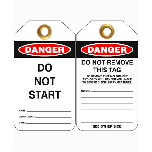 WORKWEAR, SAFETY & CORPORATE CLOTHING SPECIALISTS - 80x140mm -  Heavy Duty PVC Tags - Pkt of 25 - Danger Do Not Start
