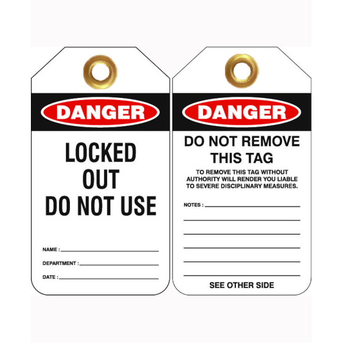 WORKWEAR, SAFETY & CORPORATE CLOTHING SPECIALISTS - 80x140mm -  Heavy Duty PVC Tags - Pkt of 25 - Danger Locked Out Do Not Use
