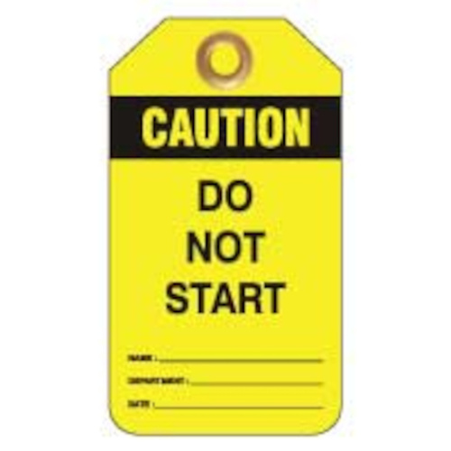 WORKWEAR, SAFETY & CORPORATE CLOTHING SPECIALISTS - 80x140mm -  Heavy Duty PVC Tags - Pkt of 25 - Caution Do Not Start
