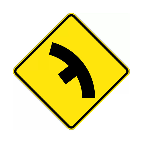 WORKWEAR, SAFETY & CORPORATE CLOTHING SPECIALISTS 600x600mm - Aluminium - Class 1 Reflective - Side Road Junction On Curve Left - Black / Yellow - 600x600mm