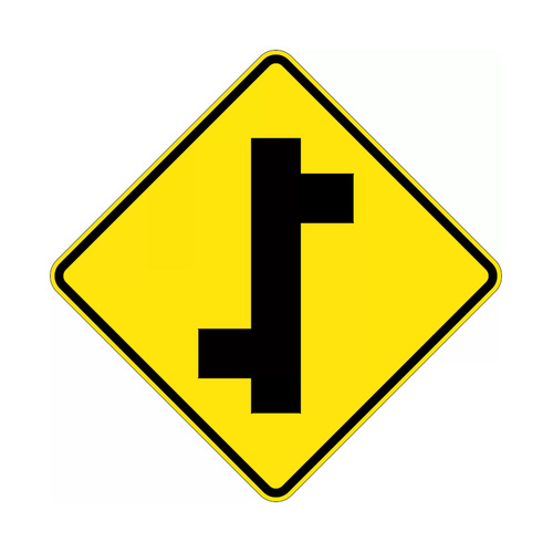 WORKWEAR, SAFETY & CORPORATE CLOTHING SPECIALISTS 600x600mm - Aluminium - Class 1 Reflective - Staggered Side Road Junction (Left) - Black / Yellow - 600x600mm
