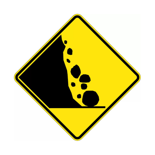WORKWEAR, SAFETY & CORPORATE CLOTHING SPECIALISTS 600x600mm - Aluminium - Class 1 Reflective - Fallen Rocks Picto (Right) - Black / Yellow - 600x600mm