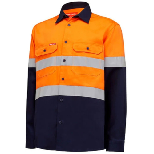 WORKWEAR, SAFETY & CORPORATE CLOTHING SPECIALISTS - Core - Mens Hi Vis L/S H/weight 2 tone Cotton Drill Shirt w/Tape 1