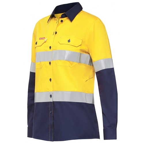 WORKWEAR, SAFETY & CORPORATE CLOTHING SPECIALISTS - DISCONTINUED - Koolgear - Womens Ventilated Hi-Vis Two Tone Shirt with Tape Long Sleeve